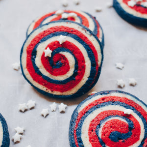 Fourth of July Pinwheel Cookies with Cacao Nibs