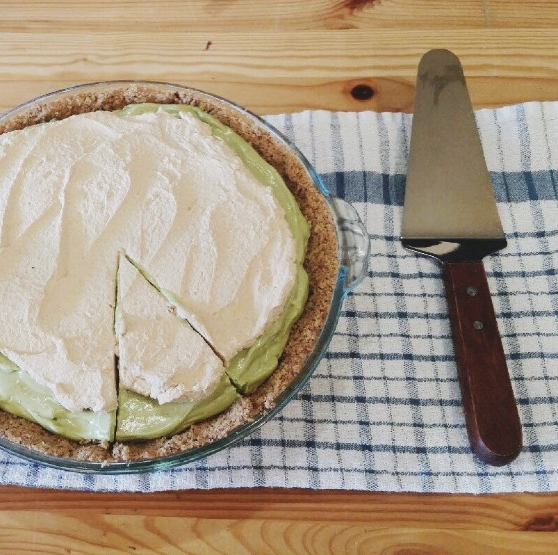 Avocado Pie with Cacao Nib Crust with Coconut Chai Tea Cream