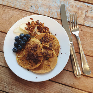 butternut squash molé pancakes with sage brown butter