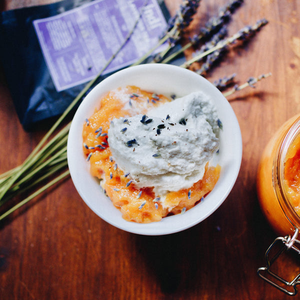 Ice Cream with Lavender Tea Compote - indi chocolate