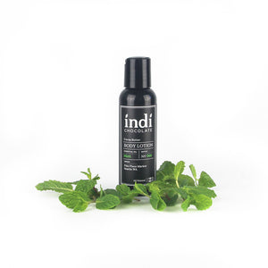 indi chocolate Mint Body Lotion - 2 oz - Made with the same cocoa butter we use to make our bean to bar chocolate, this lotion is a real treat. Made with great ingredients, this lotion absorbs well without leaving a greasy residue. Great for everyone on your list, including you. Great for individual, corporate, holiday and gift giving.